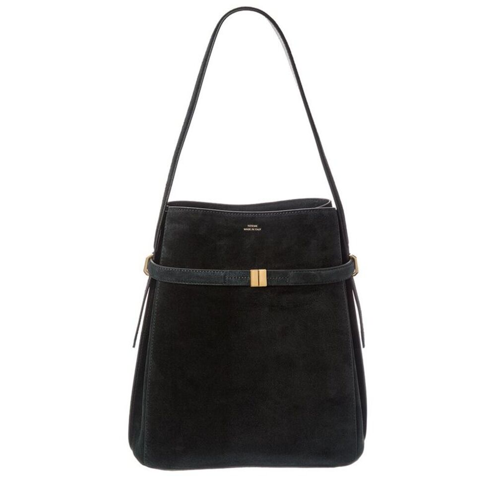 Toteme Belted Suede Bucket Bag, Black